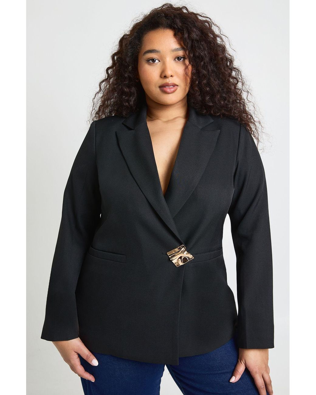 Boohoo Black Plus Trim Single Breasted Blazer