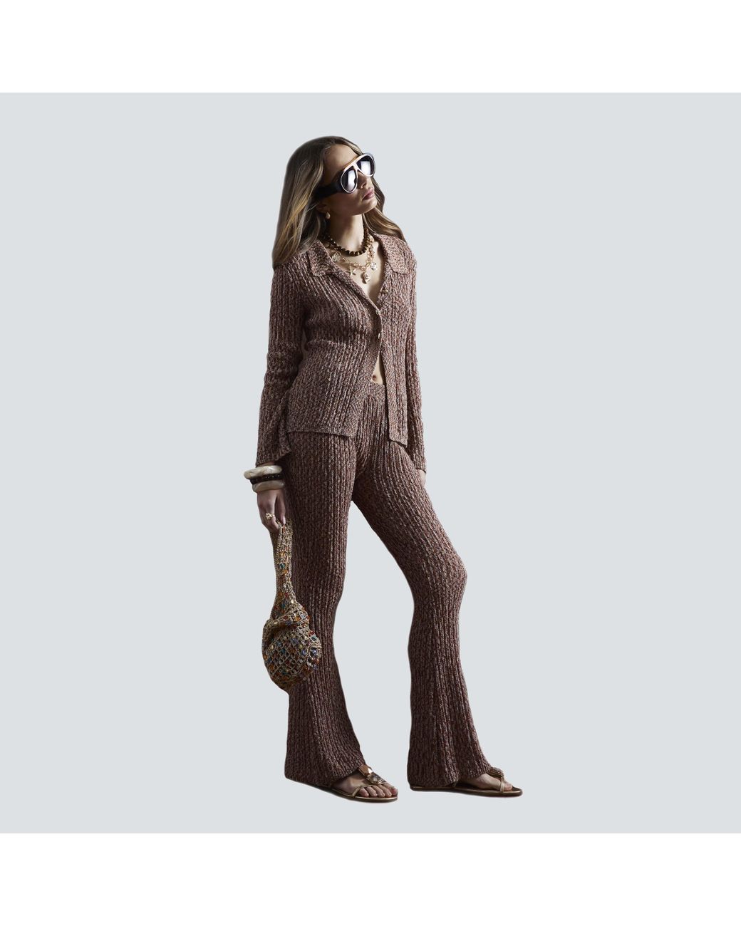 River Island Brown Flared Trousers Knitted Cotton