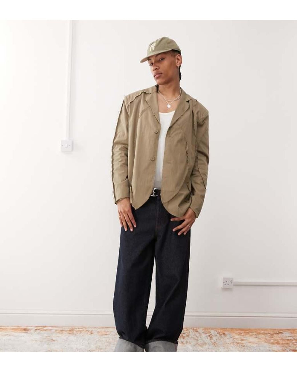 Reclaimed Vintage Natural Frayed Suit Blazer for men