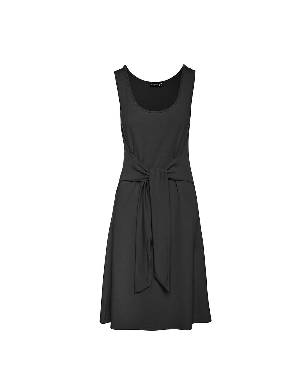 Conquista Black A Line Dress With Tie Waist
