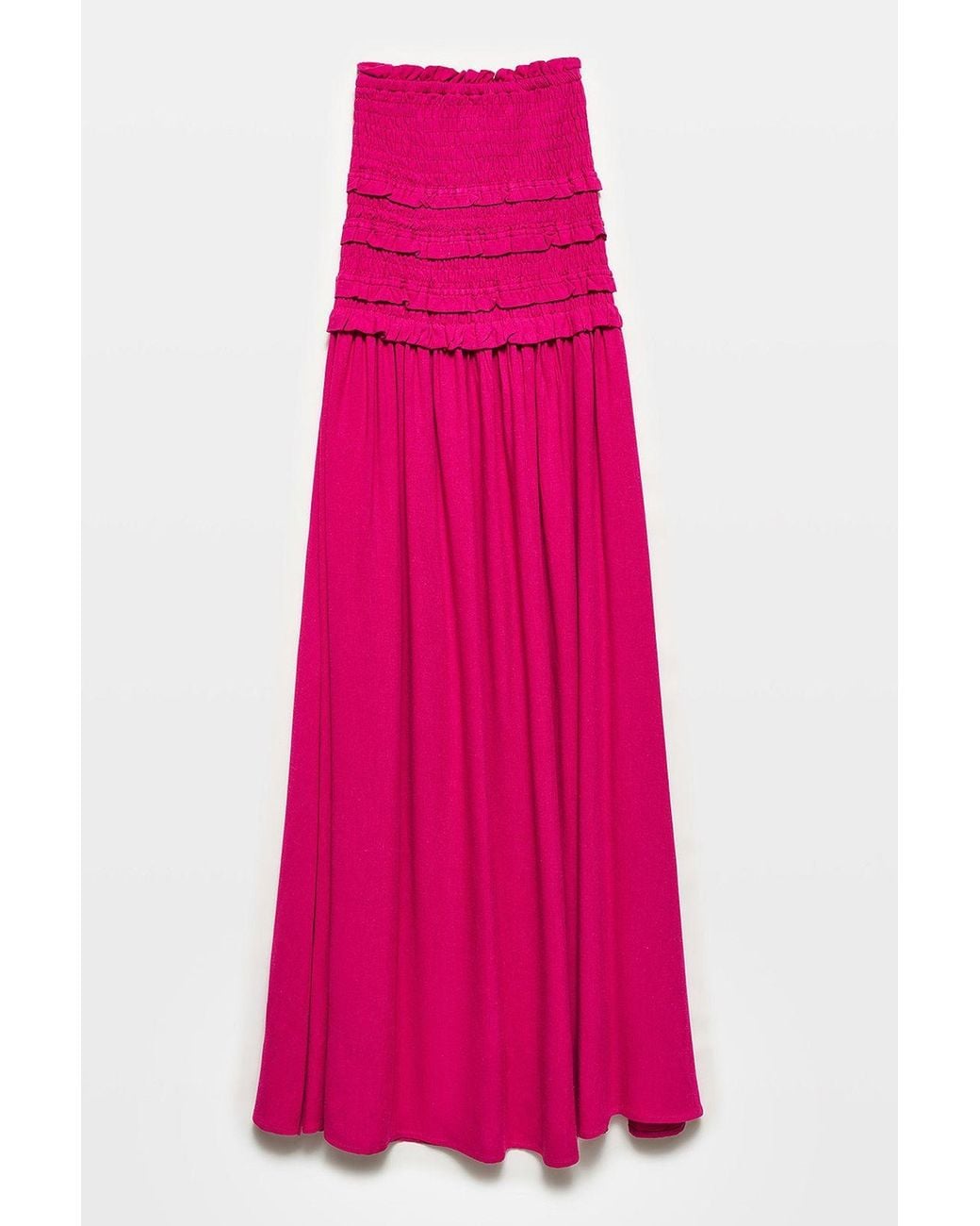 Dilvin Pink Strapless Shirred Maxi Dress