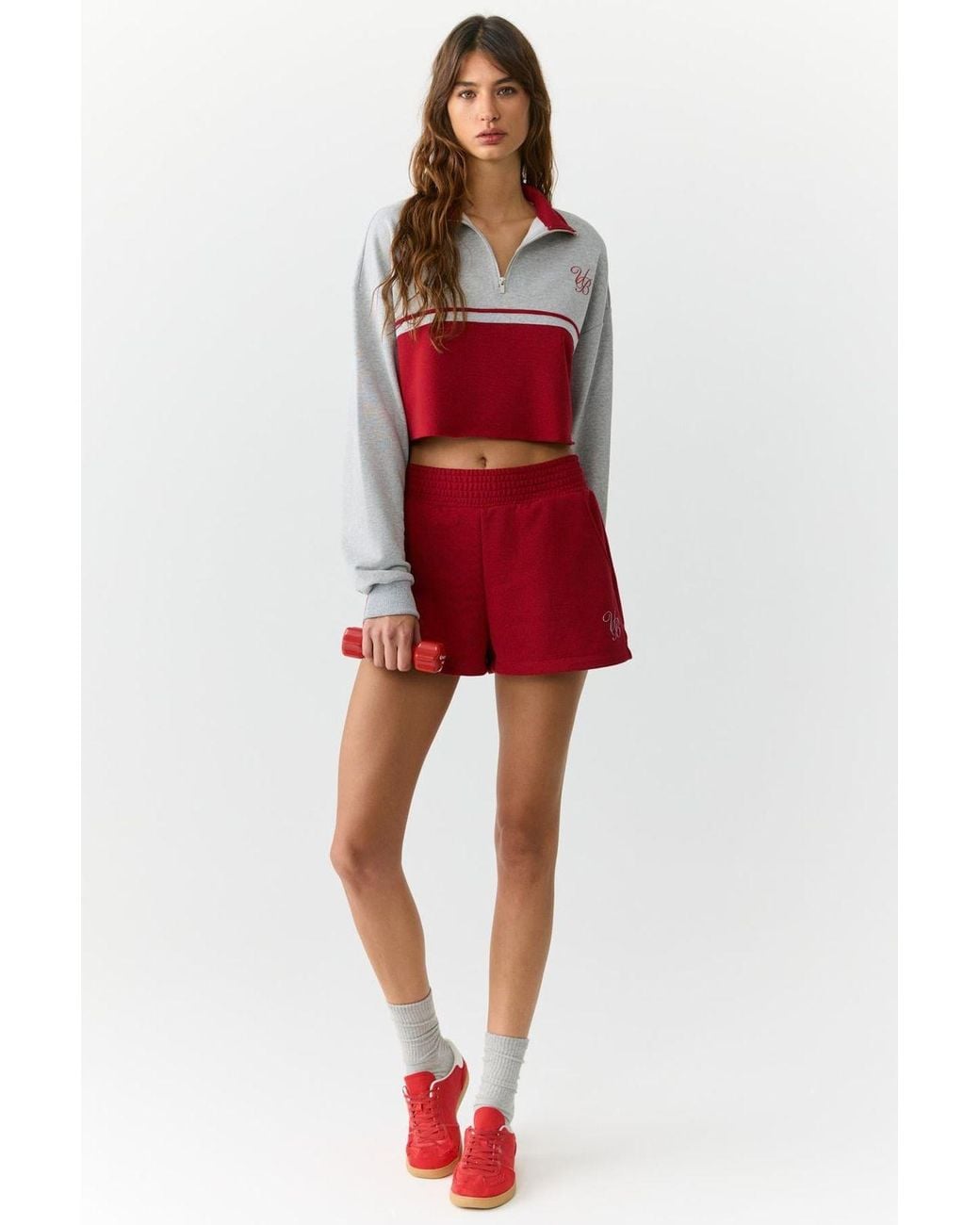 Grimelange Red Color Block Half Zip Sweatshirt