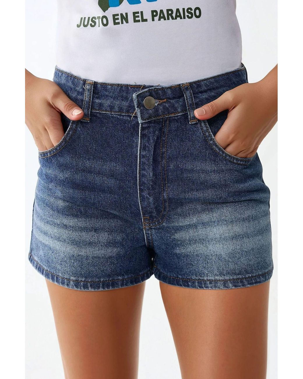 Hiccup Blue High Waist Destroyed Denim Shorts