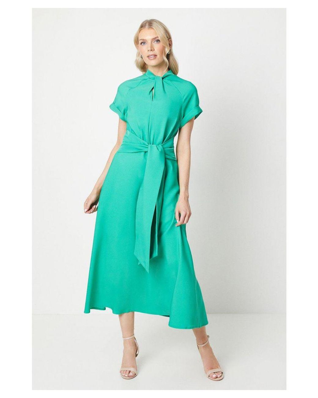 DEBENHAMS Occasion Twist Neck Fit & Flare Midi Dress in Green | Lyst UK