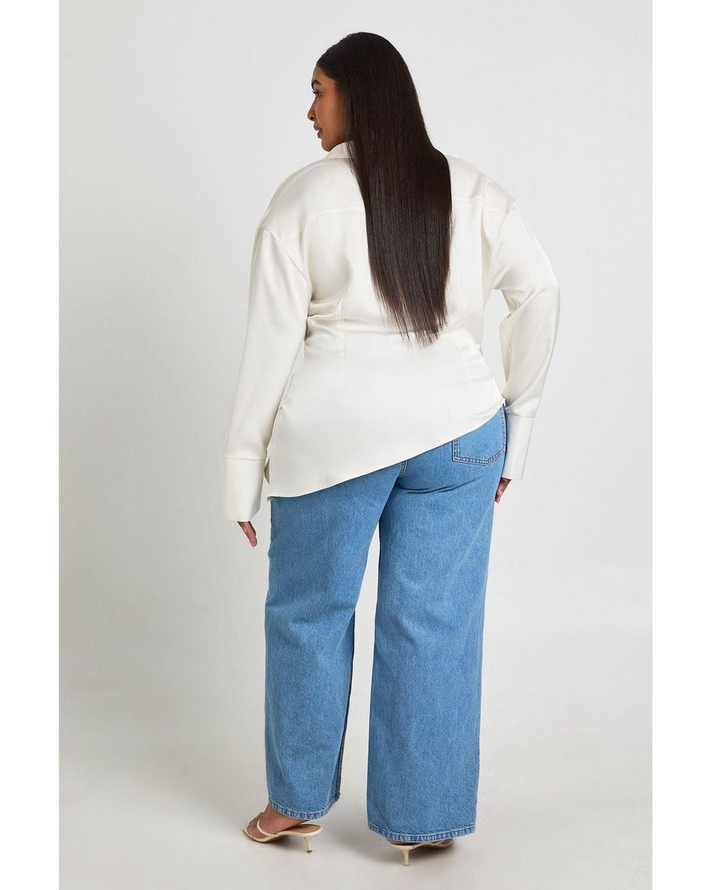 Boohoo Blue Plus Satin Cowl Neck Shirt