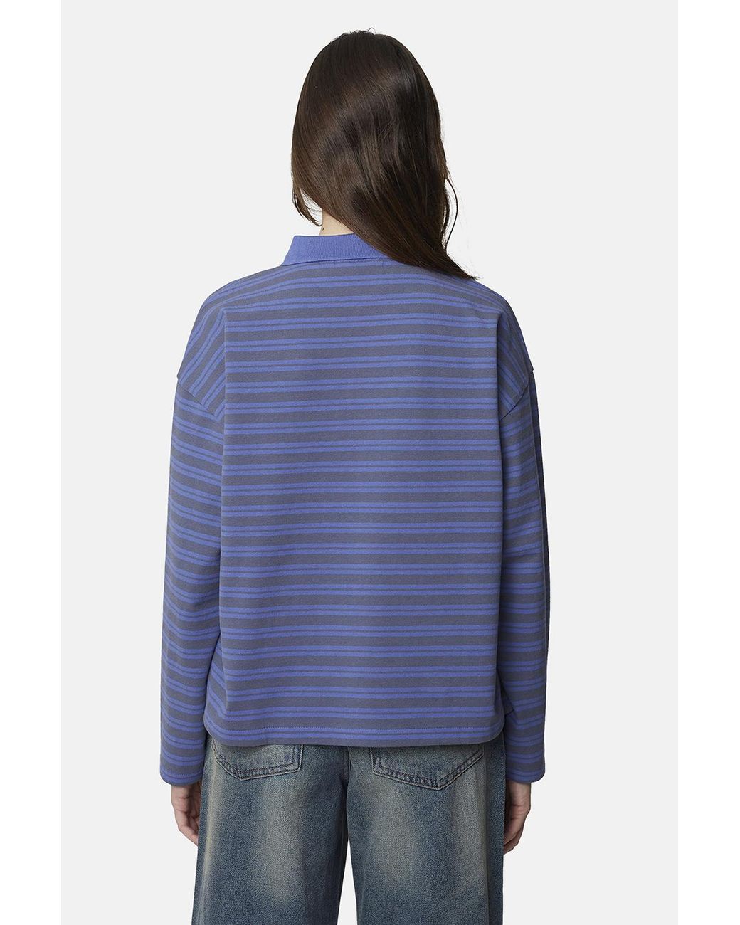 Good For Nothing Blue Striped Monogram Long Sleeve Polo