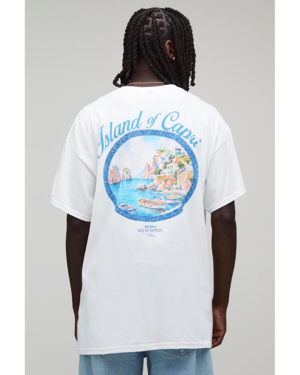 BoohooMAN Blue Oversized Capri Oval Print T-Shirt for men