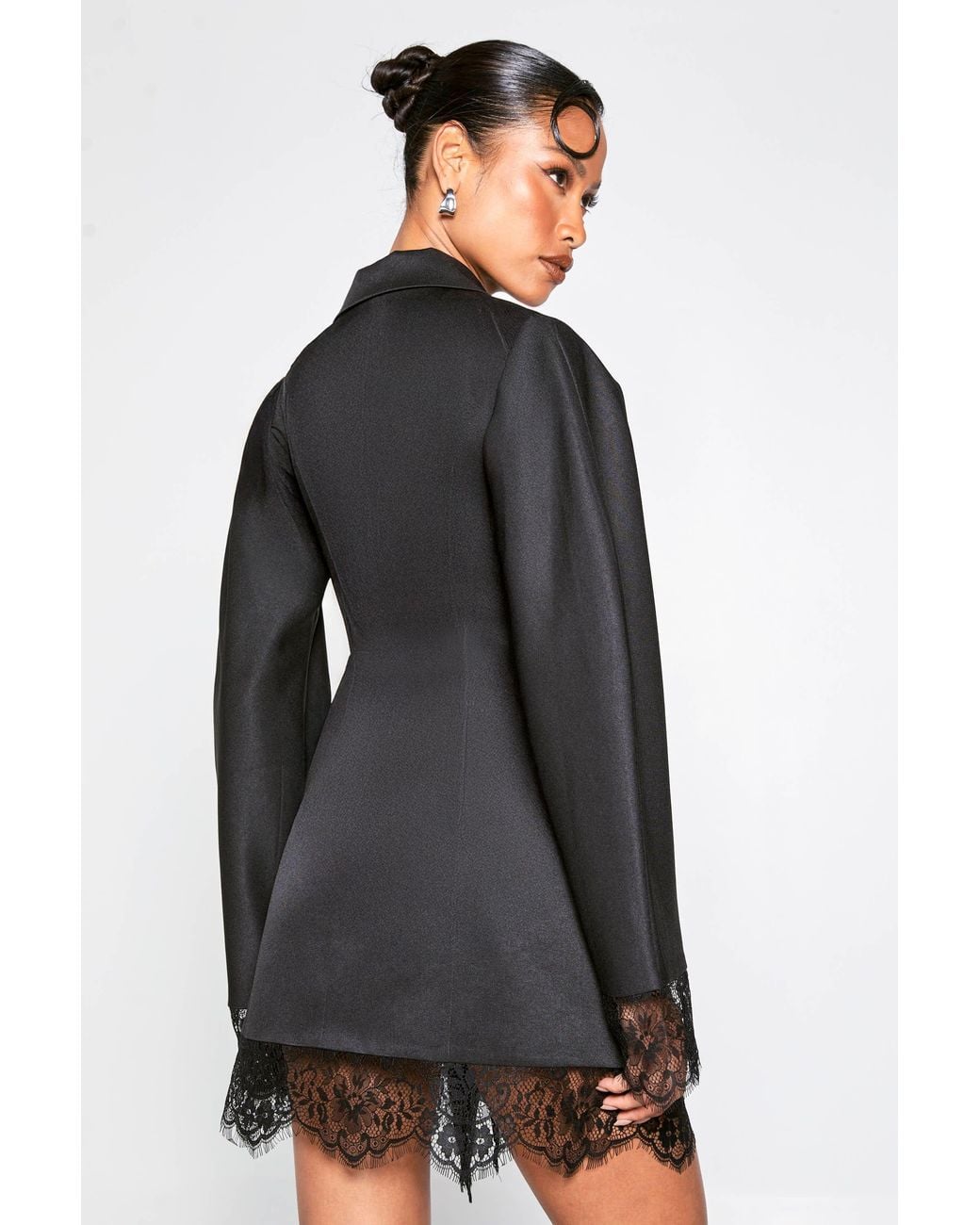 Boohoo Black Lace Hem Structured Blazer Dress
