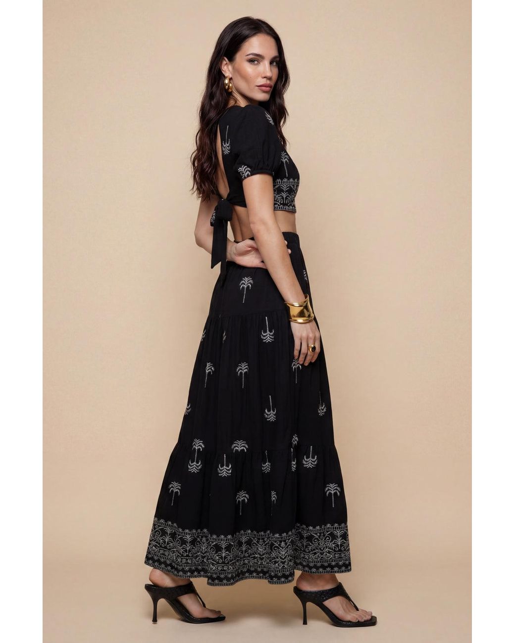 Urban Bliss Black Open Pen Back Tirered Maxi Dress Pattern