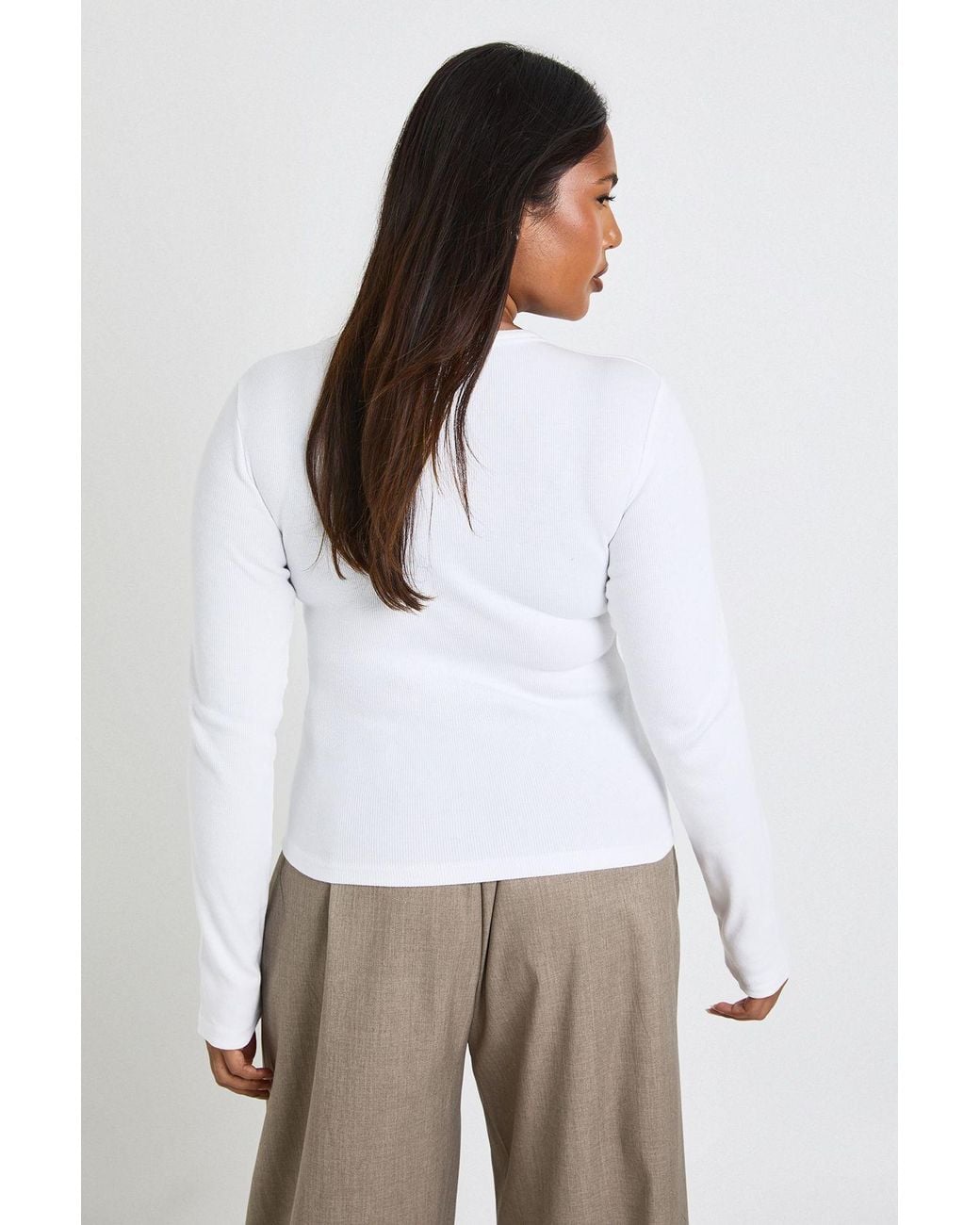 Boohoo White Plus Basic Rib Long Sleeve Fitted Longline Top
