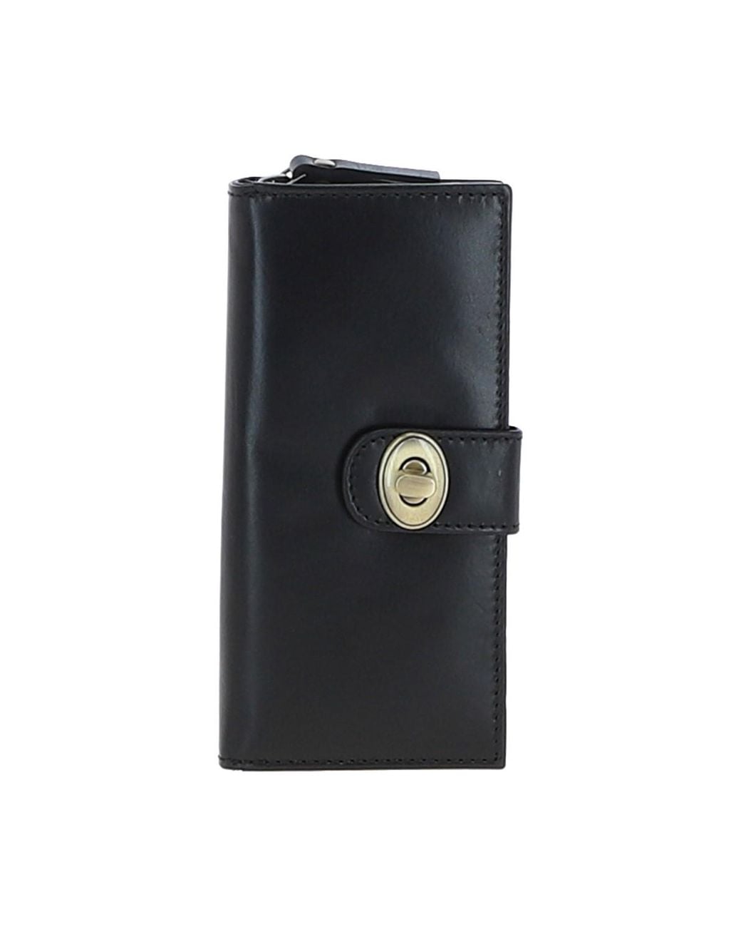 Ashwood Leather Black Real Long Purse With Turnlock, Zip Pocket & Card Slots