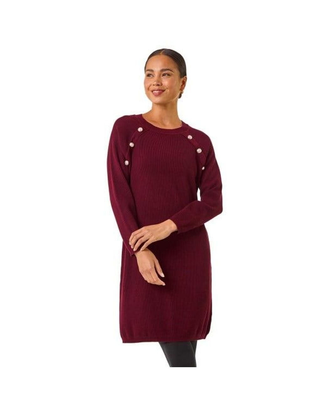 Roman Red Petite Button Detail Knit Dress