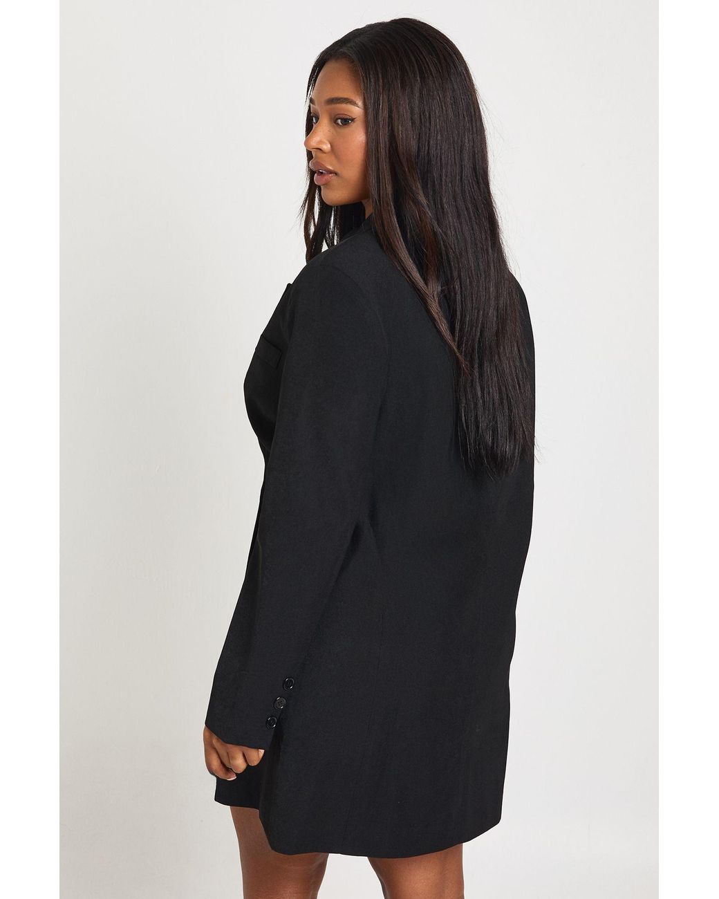 Boohoo Black Plus Wrap Horn Button Oversized Blazer Dress