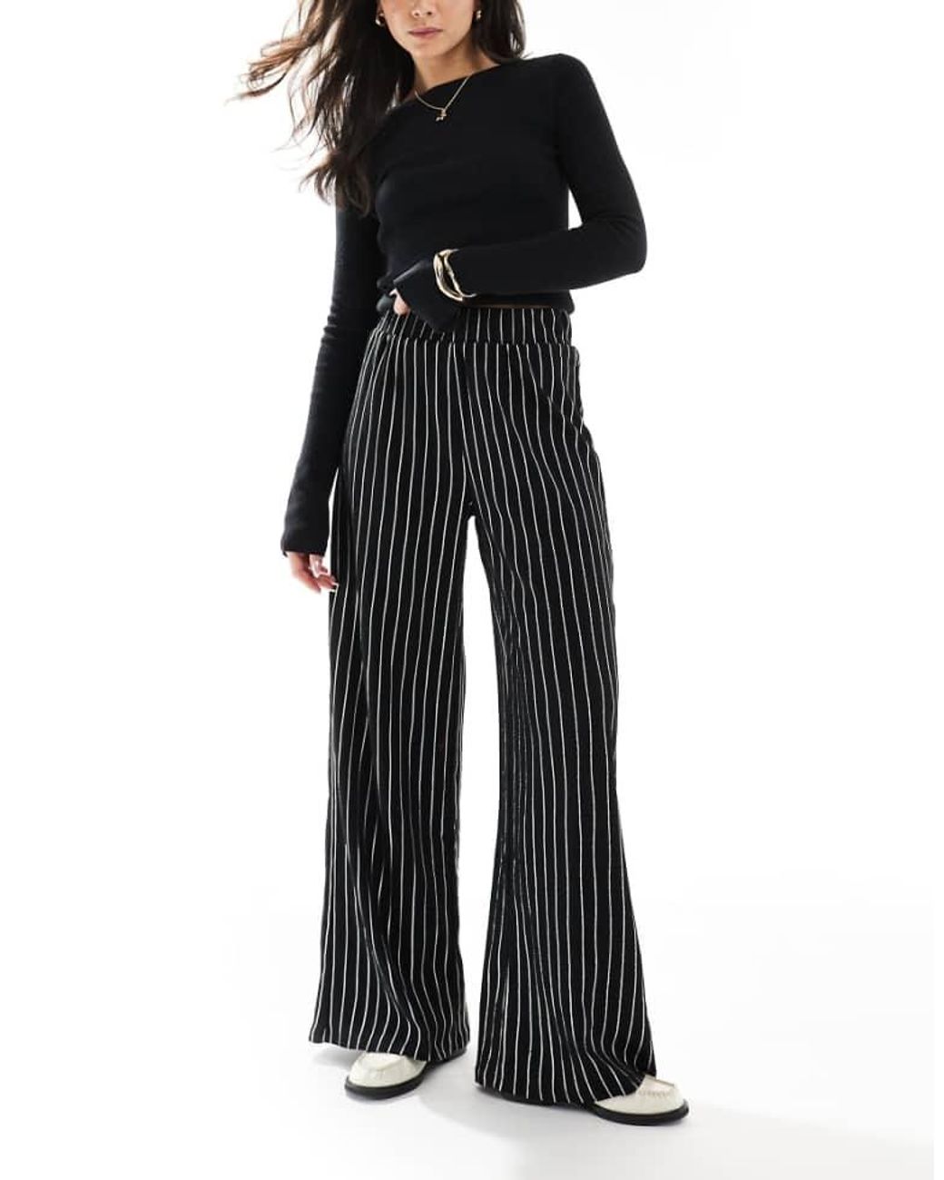ONLY Black Wide Leg Textured Trouser