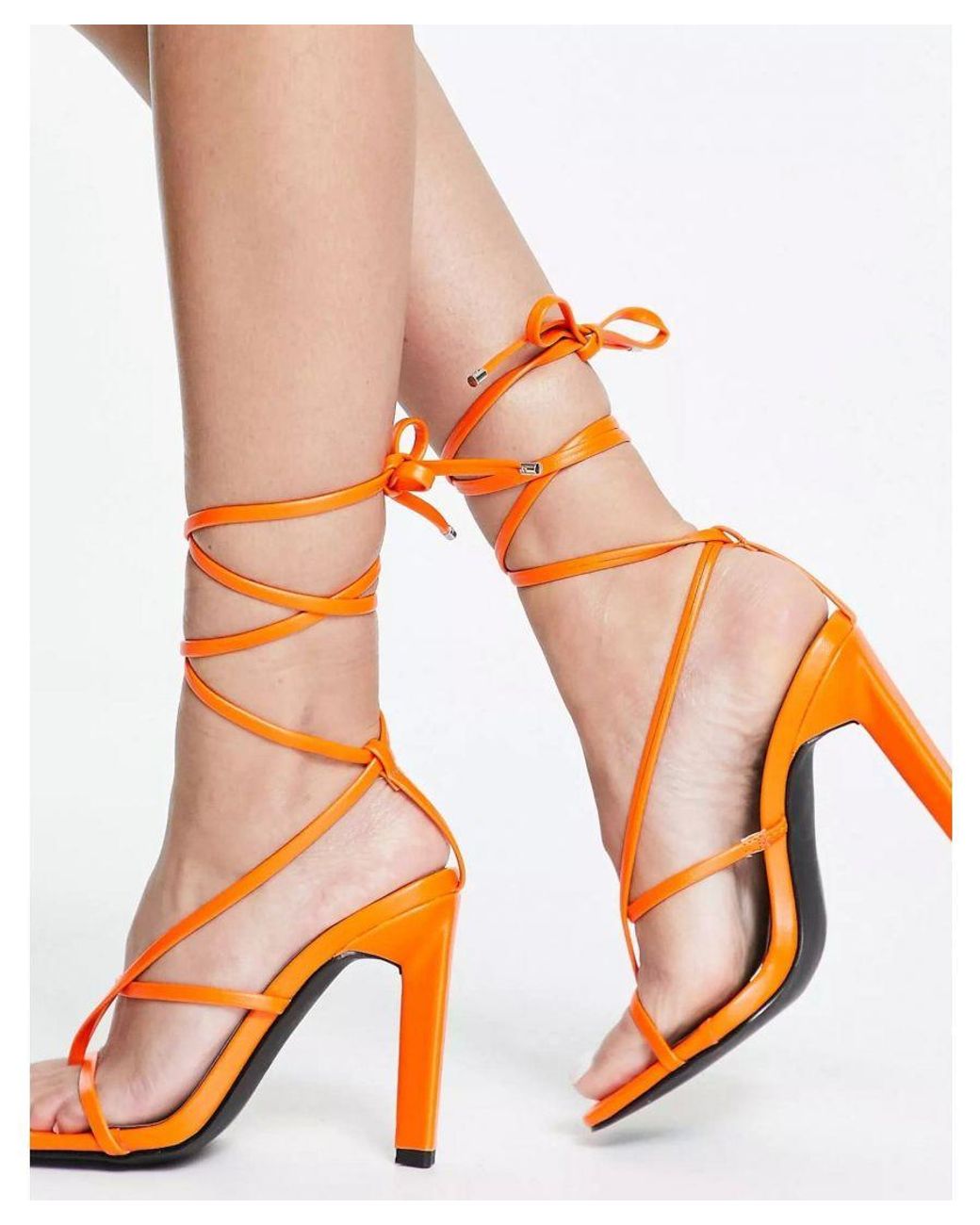 Orange Coloured Clear Strappy Heel | Heels, Strappy heels, Girls heels