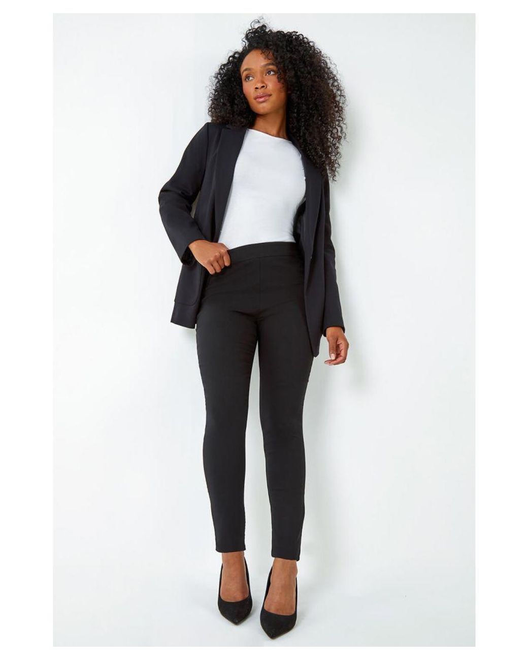 Roman Petite Black Mock Pocket Stretch Trouser