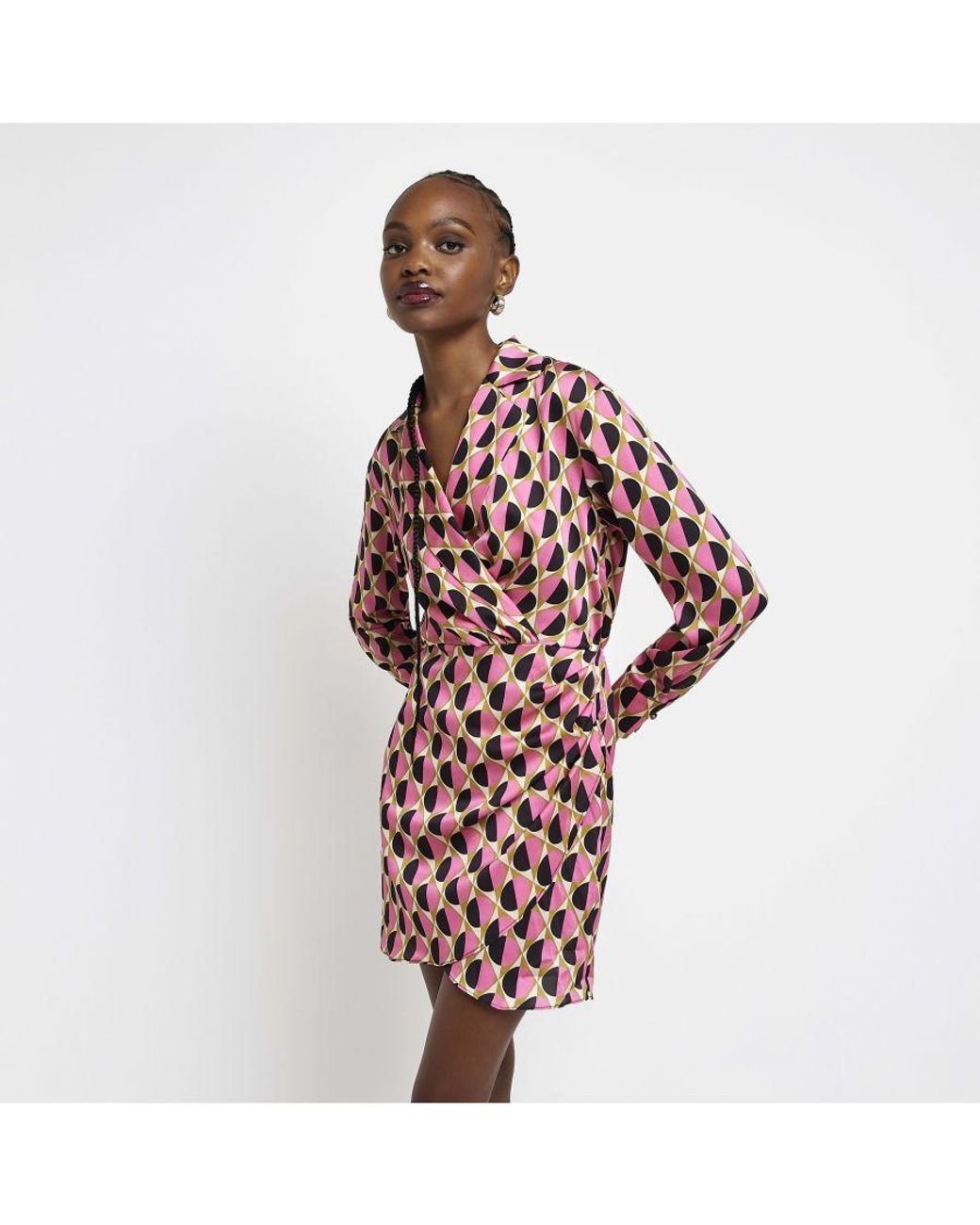 River Island Wrap Mini Blazer Dress Printed Satin in Red Lyst UK