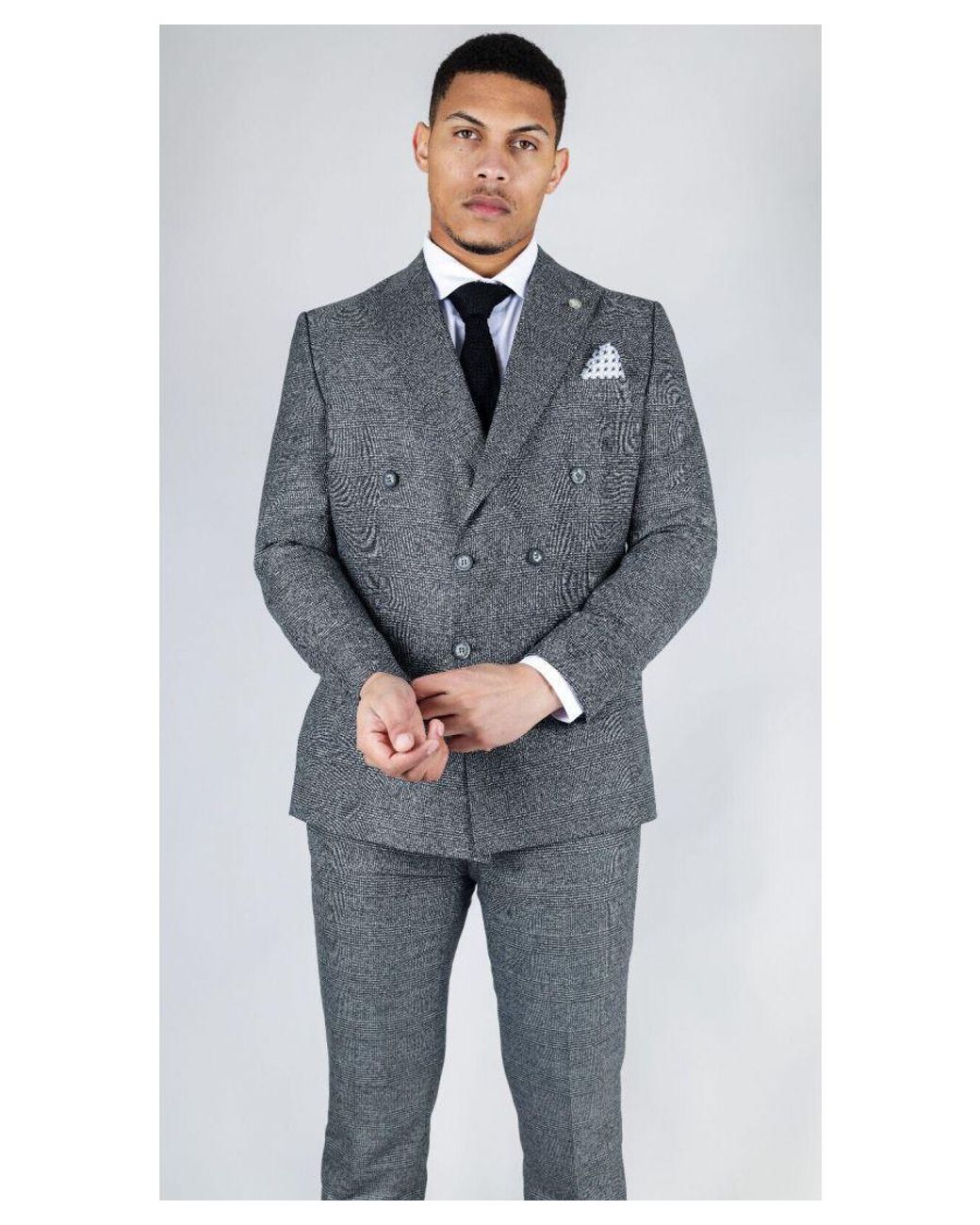 TruClothing Gray Classic Double Breasted 2-Piece Suit Wool for men