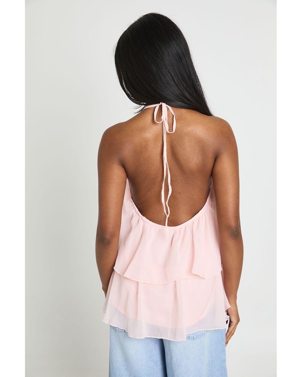 Boohoo White Ruffle Layered Halter Top