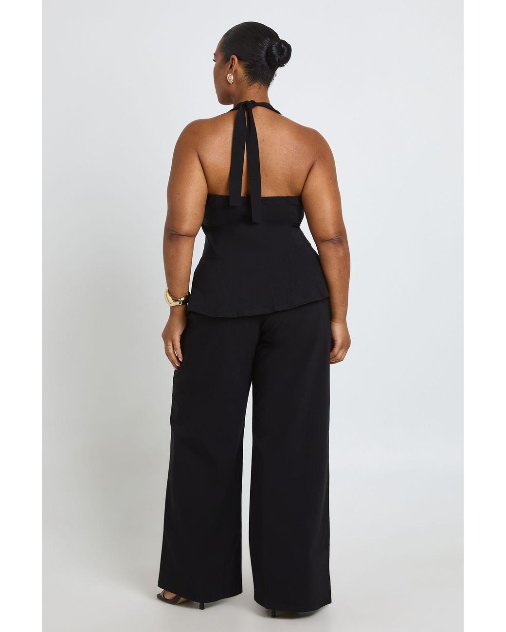 Boohoo Blue Plus Bengaline Hook And Eye Haterneck Corset Top & Wide Leg Trouser Co Ord