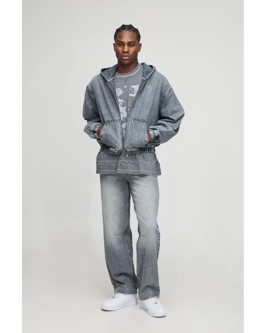 BoohooMAN Blue Oversized Boxy Washed Denim Hoodie for men