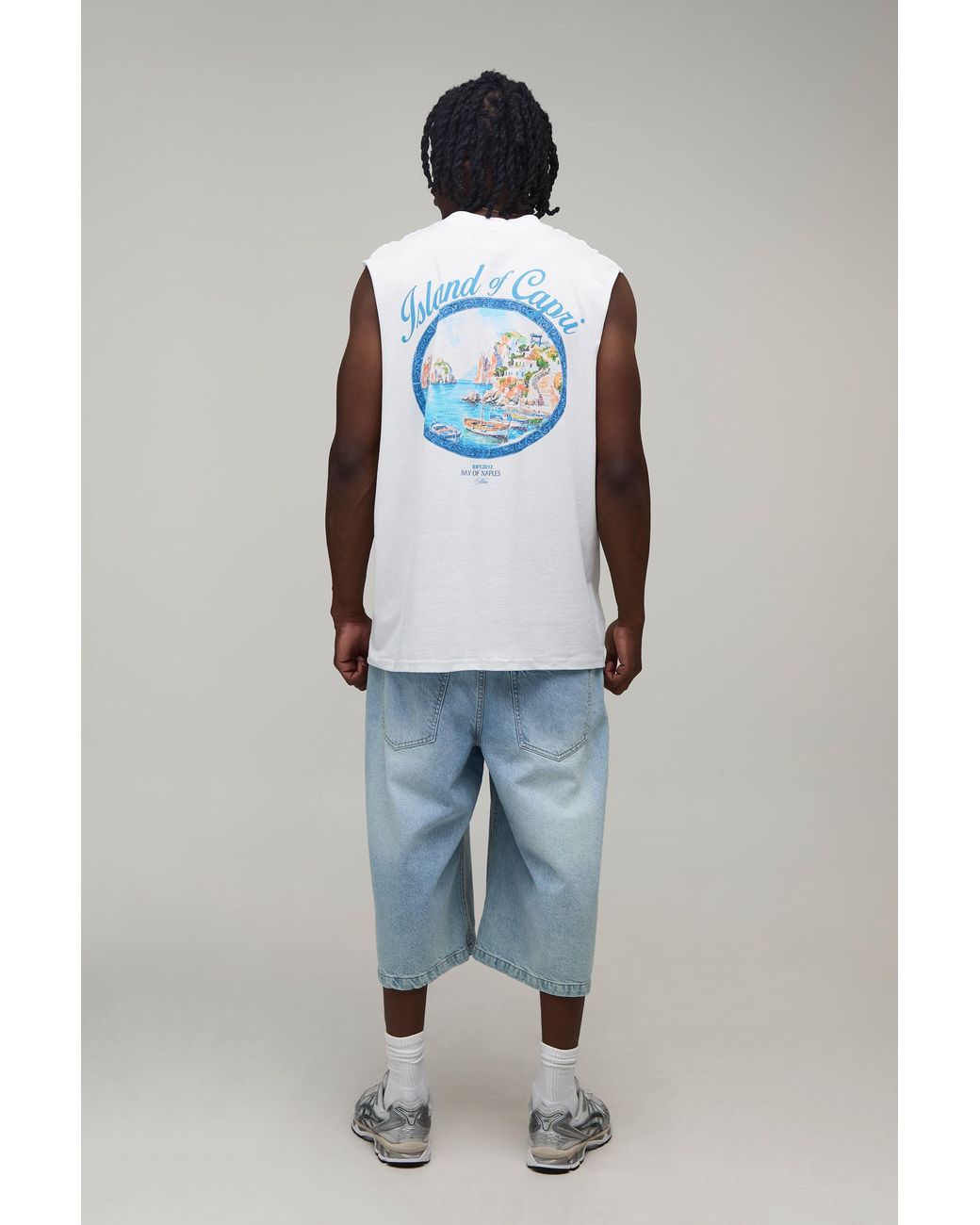 BoohooMAN White Tall Oversized Capri Oval Print Tank for men