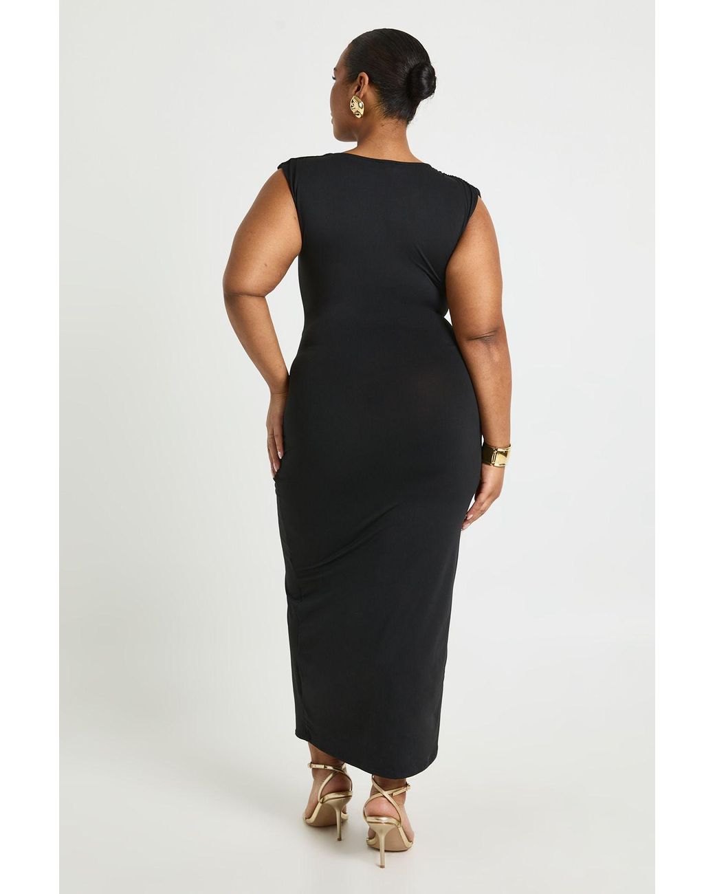 Boohoo Black Plus Ruched Wrap Detail Midaxi Dress