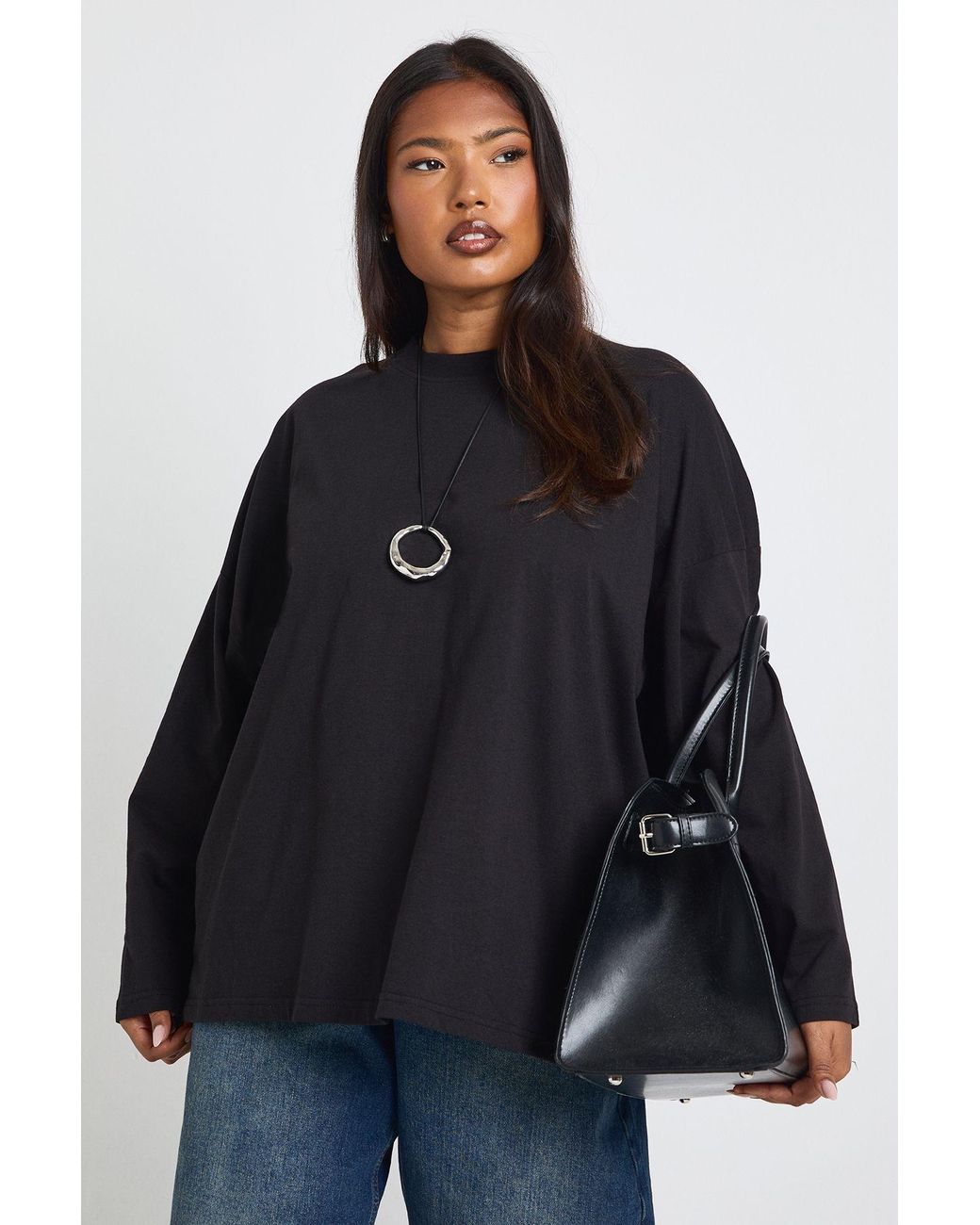 Boohoo Black Plus Basic Oversized Long Sleeve T-Shirt