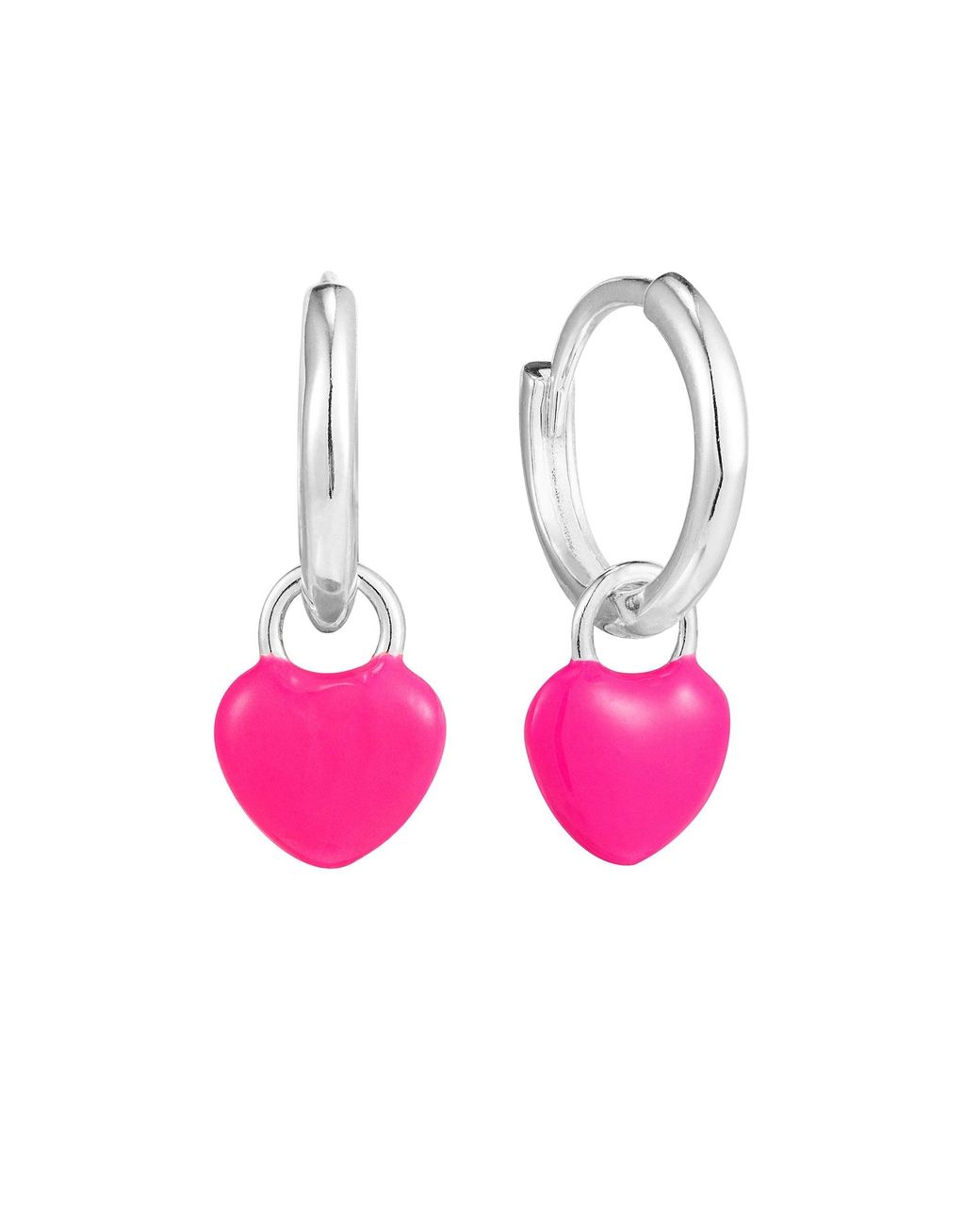 SEOL + GOLD Pink Sterling Heart Charm Enamel Hoops