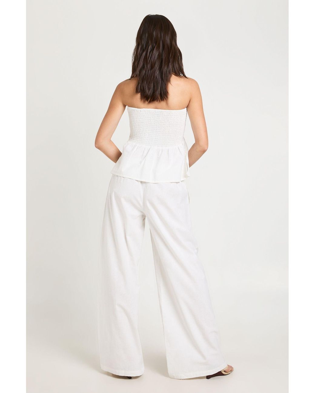 Boohoo White Linen Look Bandeau & Wide Leg Trouser Co-Ord