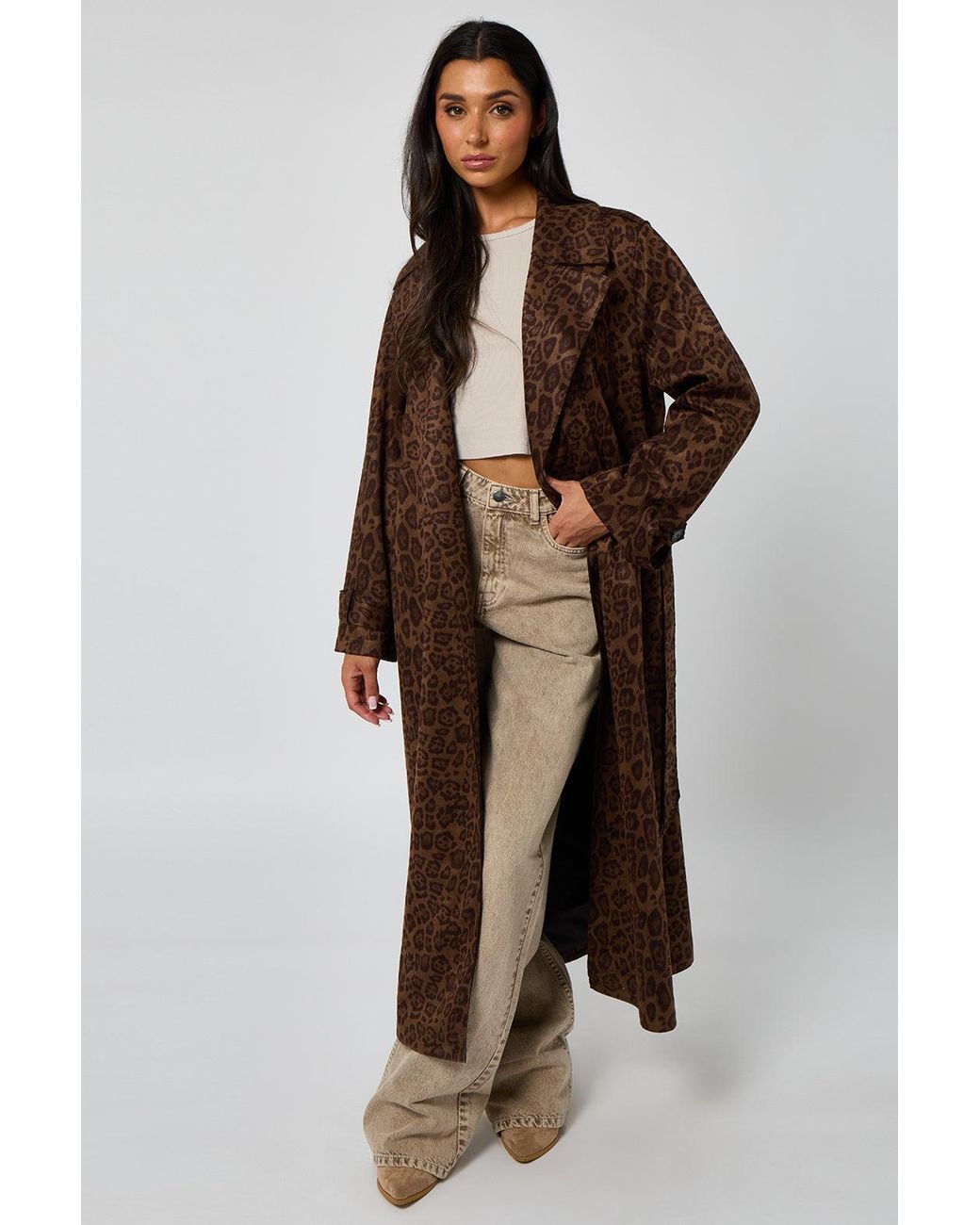 Urban Bliss Brown Leopard Faux Trench Coat