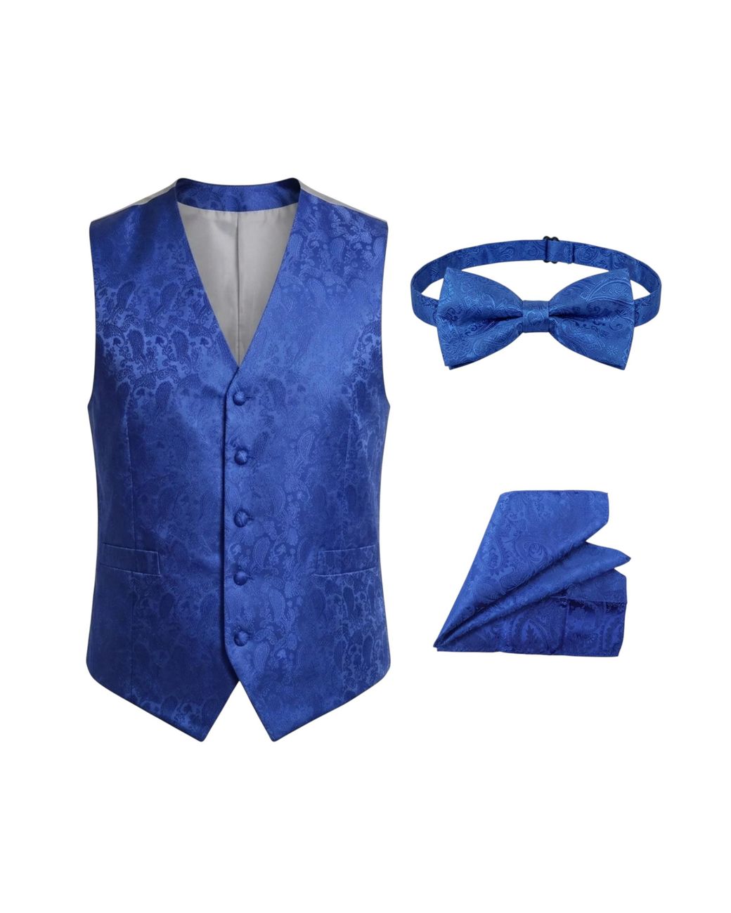 TruClothing Blue Paisley Floral 3 Piece Waistcoat Bow Tie Hankie Set for men