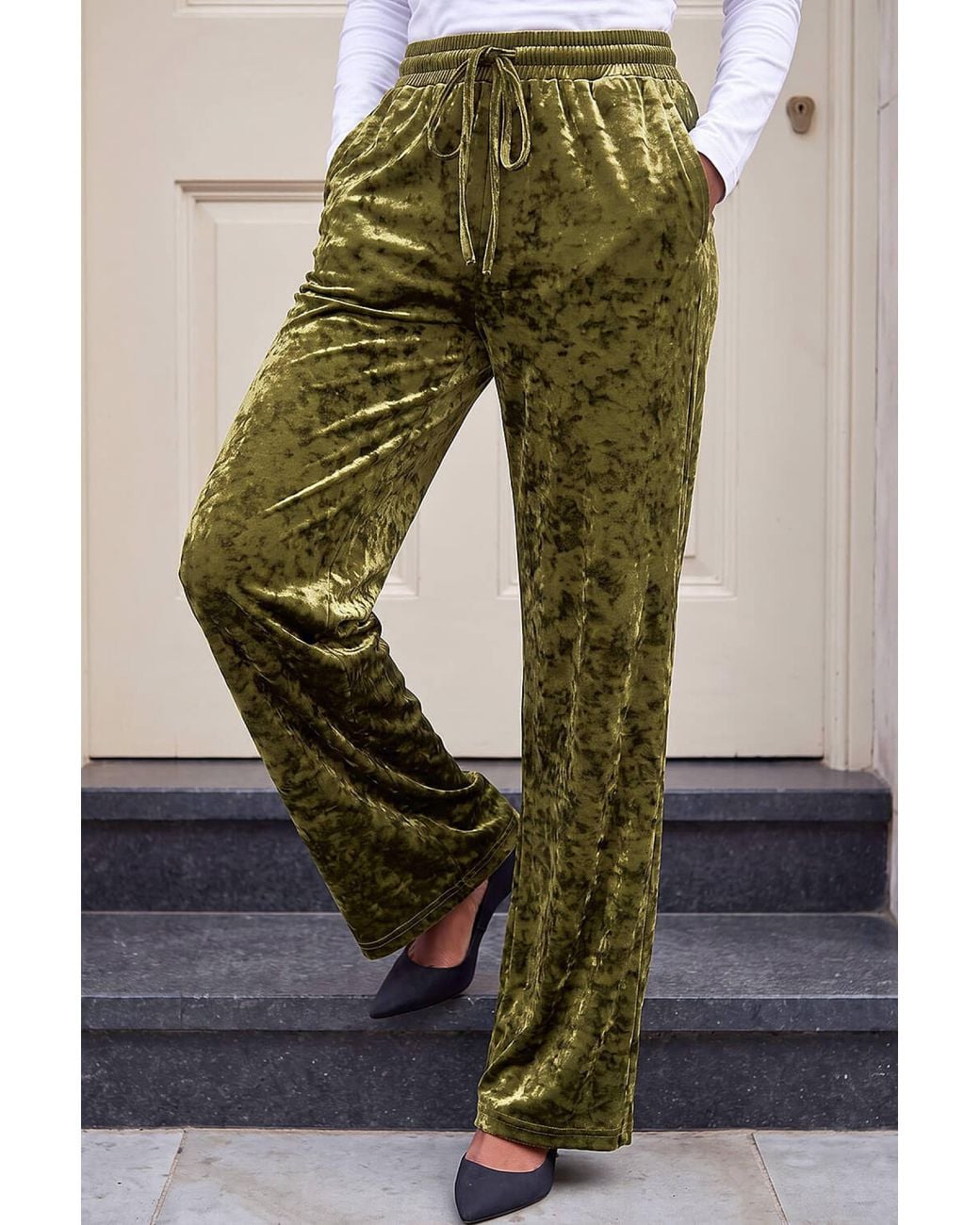 Roman Green Velvet Stretch Trouser