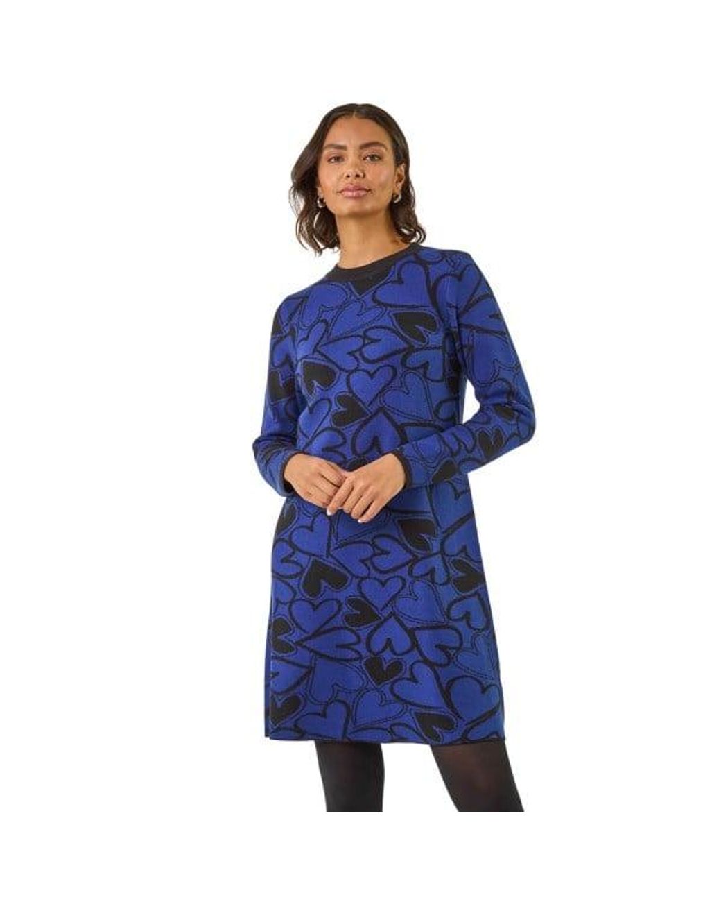 Roman Blue Jacquard Heart Knit Dress
