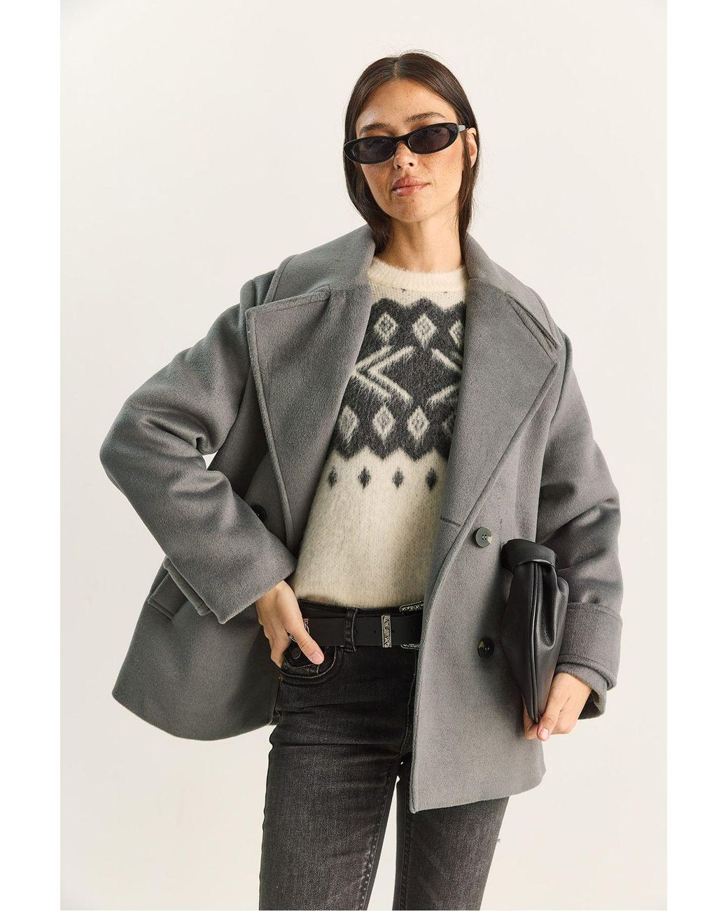 Bianco Lucci Multicolor Oversized Coat With Pockets