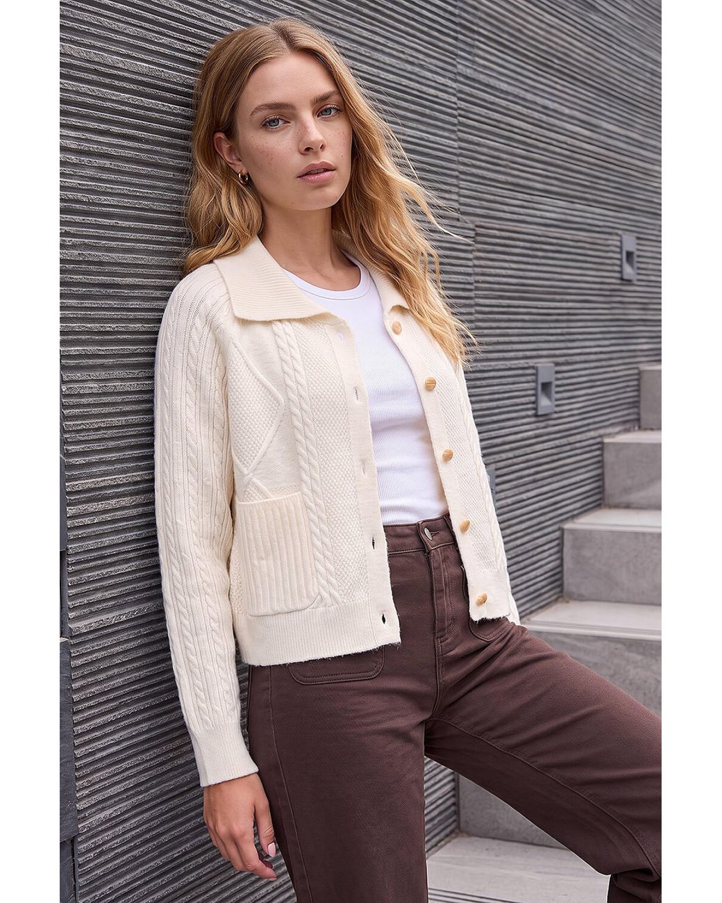 Roman Natural Chunky Cable Cardigan