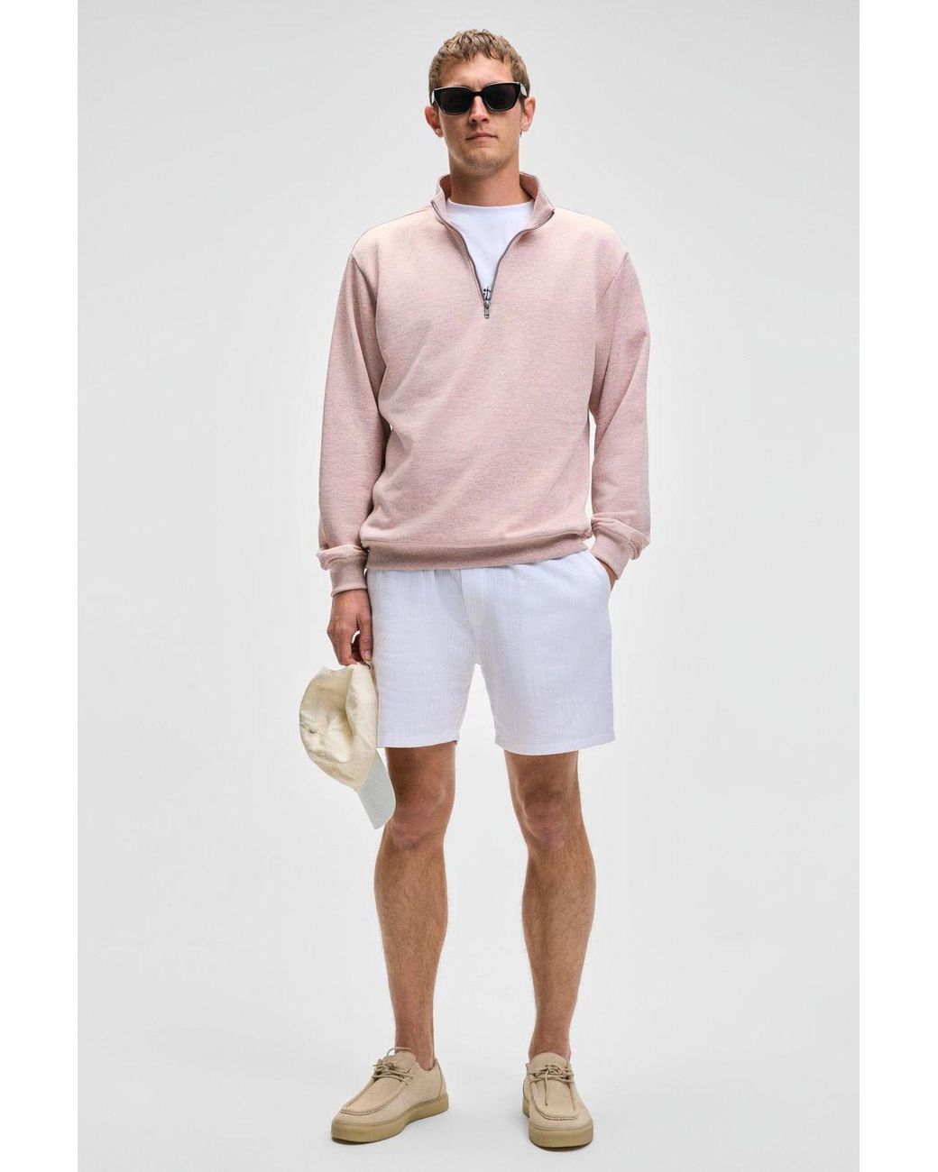 Grimelange Pink Half Zip Turtleneck Sweatshirt for men