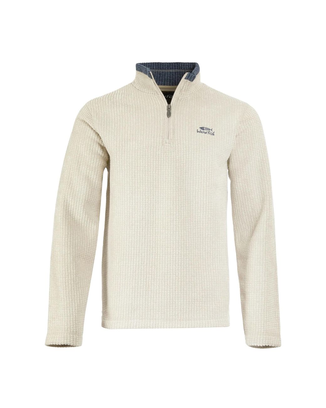 Weird Fish White Grid Embroidered Eco Fleece Quarter Zip for men