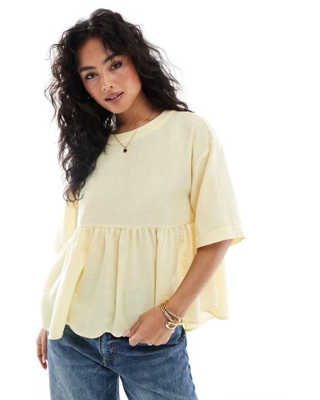 ASOS Natural Volume Tie Back Short Sleeve Top