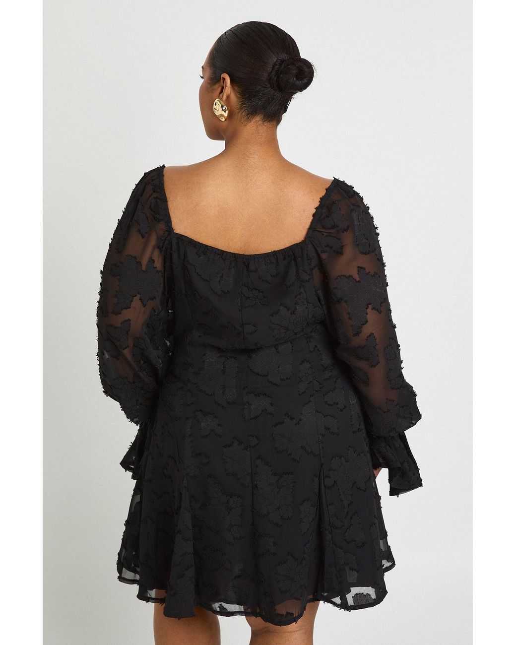 Boohoo Black Plus Burnout Floral Godet Hem Mini Dress