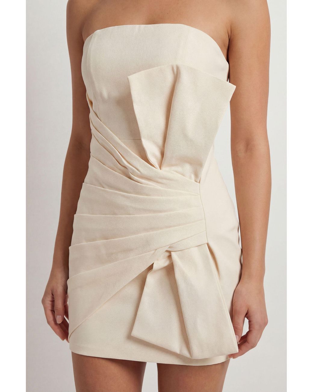MissPap Natural Bandeau Structured Bow Twill Mini Dress