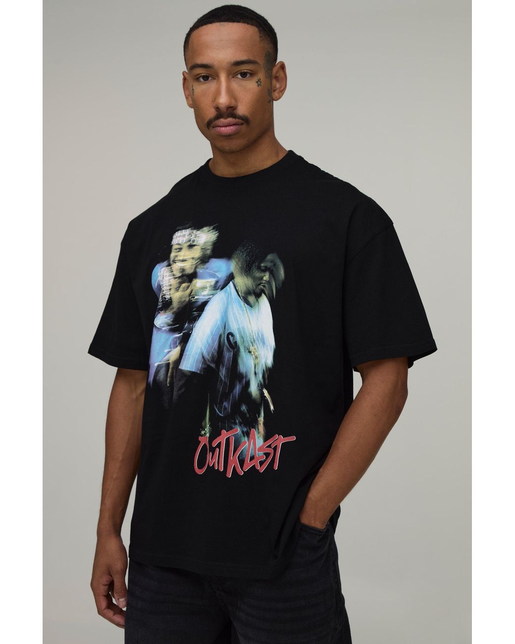 BoohooMAN Black Oversized Outkast License Print T-Shirt for men