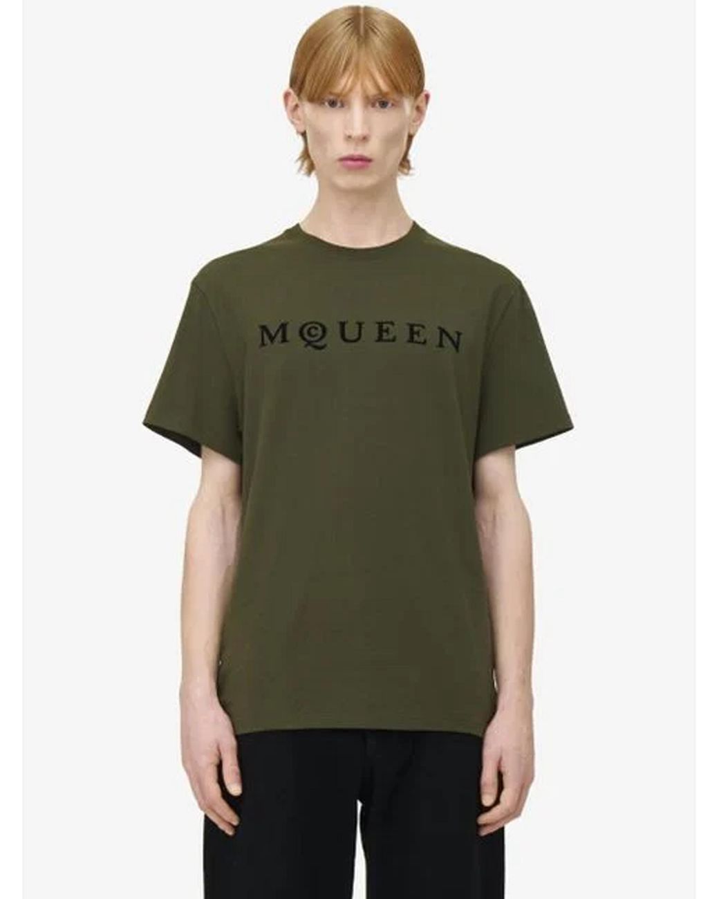McQueen Green Flocked Logo T-Shirt for men
