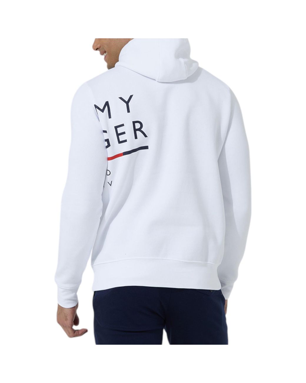 Tommy Hilfiger Gray Fleece Hoodie Wraparound Logo Pullover Hooded Crew Neck Top for men