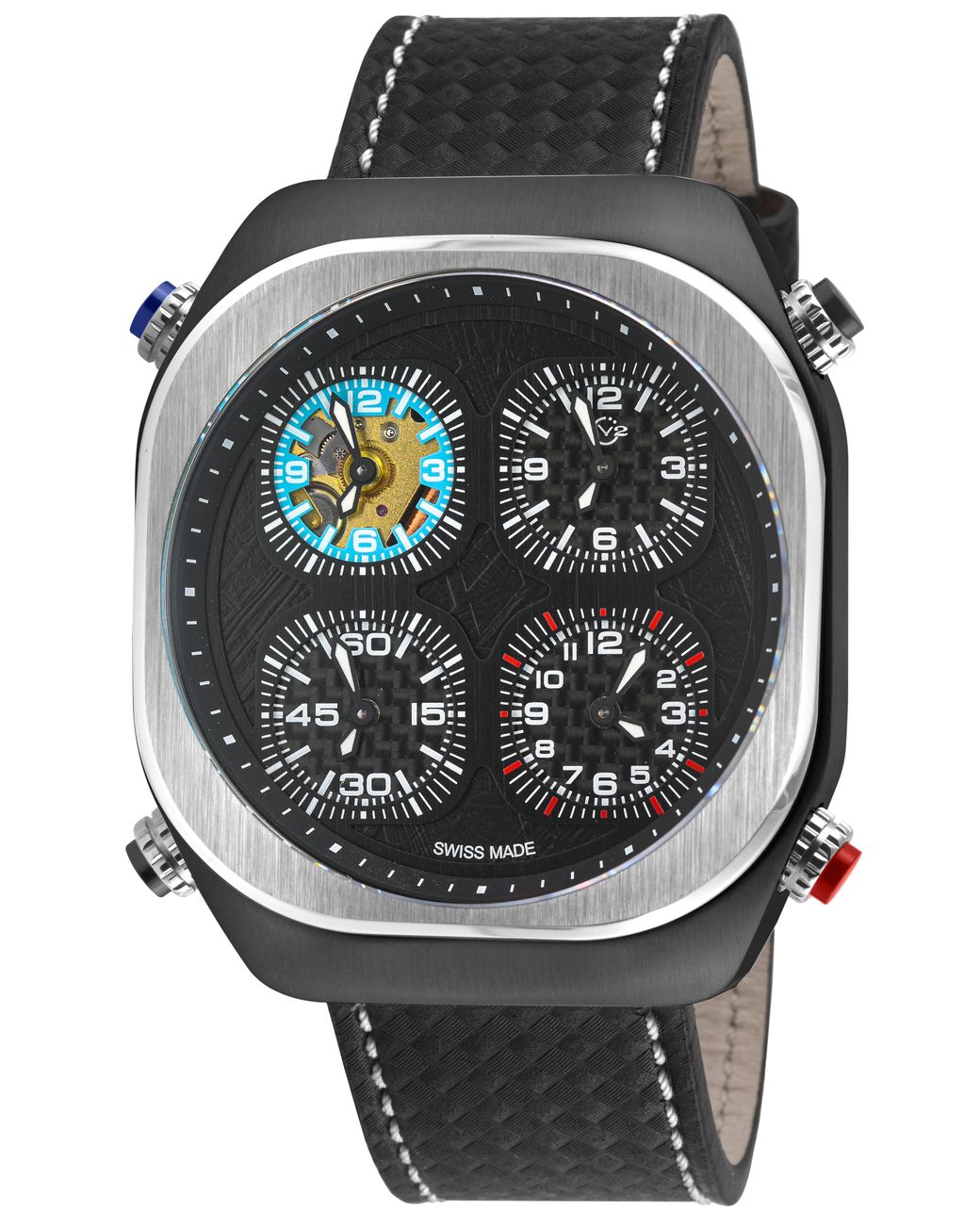 Gv2 Gray Quattro Zone, Ipbk Case, Dial, 4 Time Sub W/ Stitching Handmade Italian Leather Strap for men