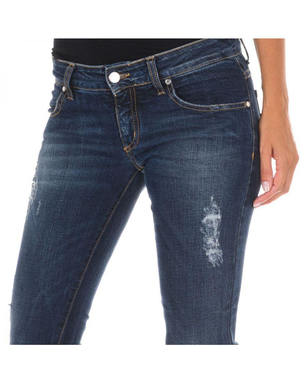 Met Blue Long Denim Pants Worn And Torn Effect 10Db50219