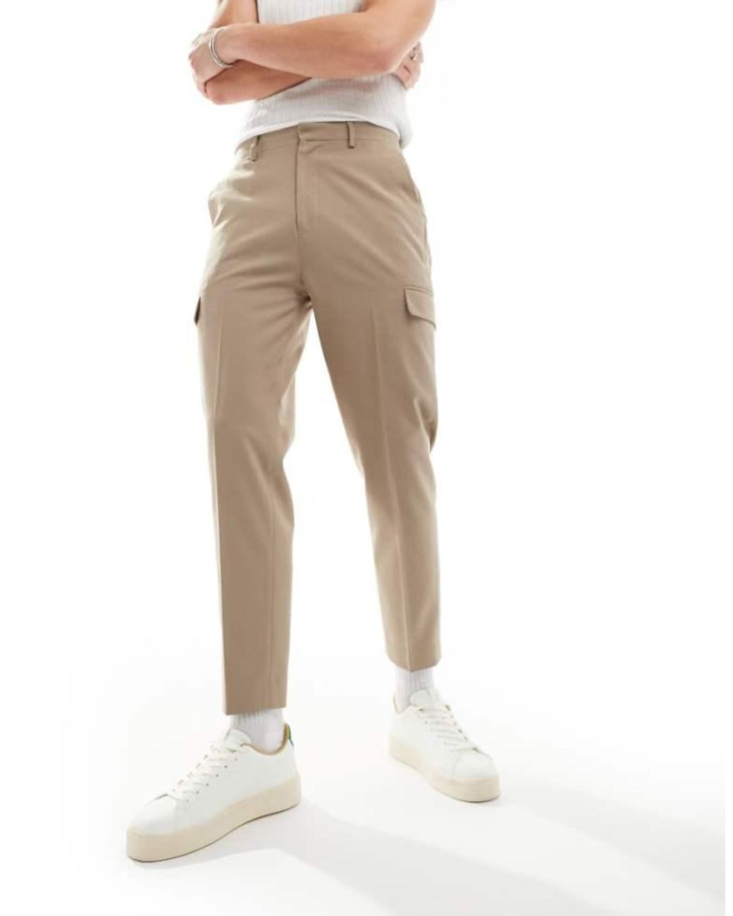 ASOS Natural Smart Tapered Trouser With Cargo Pockets for men