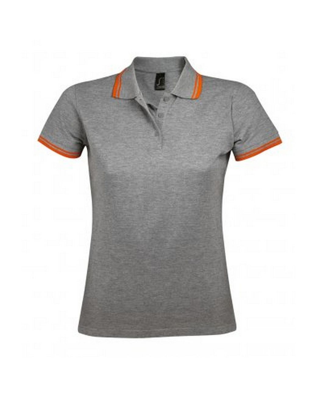 Sol's Gray Ladies Pasadena Tipped Short Sleeve Pique Polo Shirt Marl/ Cotton