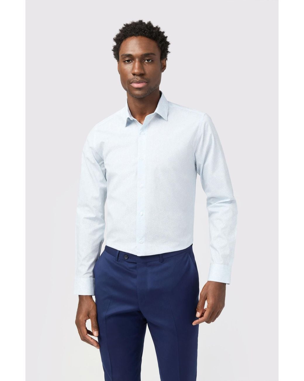 Limehaus White Slim Fit Leaf Print Shirt for men