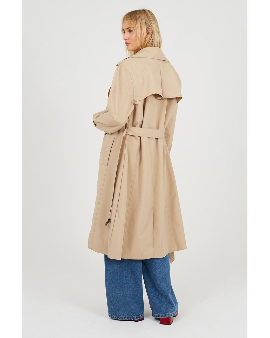 Brave Soul Natural Double Breasted Midi Trench Coat
